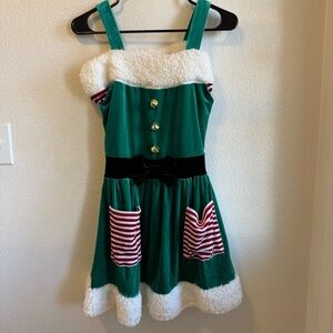 Green and White Holiday Dress with Red Accents